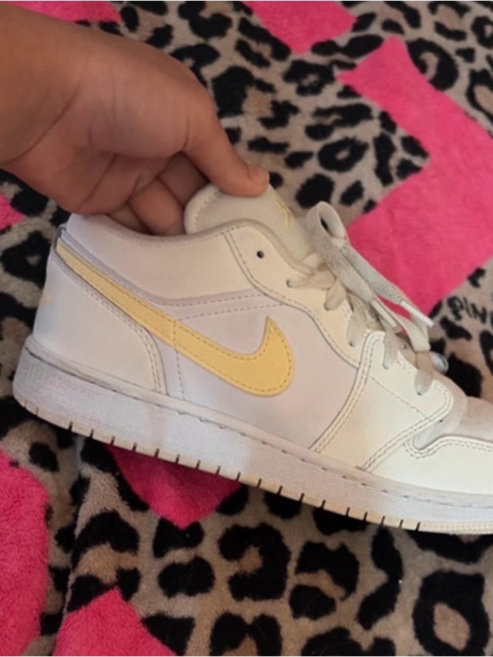 Nike White Sneakers with Pale Yellow Swoosh